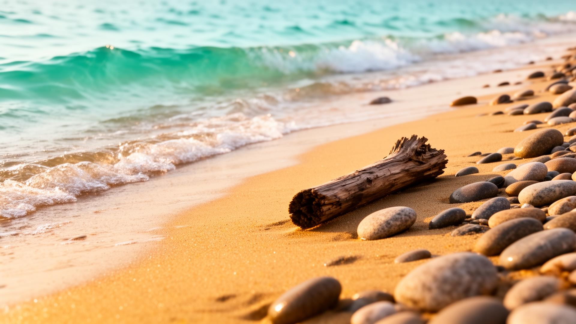 Turquoise Lake Huron waves over warm golden sand